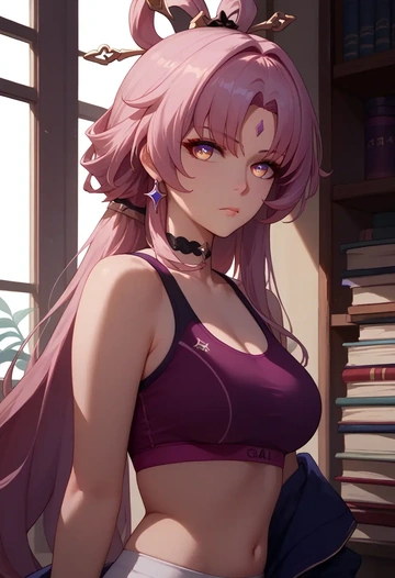 star rail,fu xuan,sports bra,wide-leg joggers  - AI generated anime art